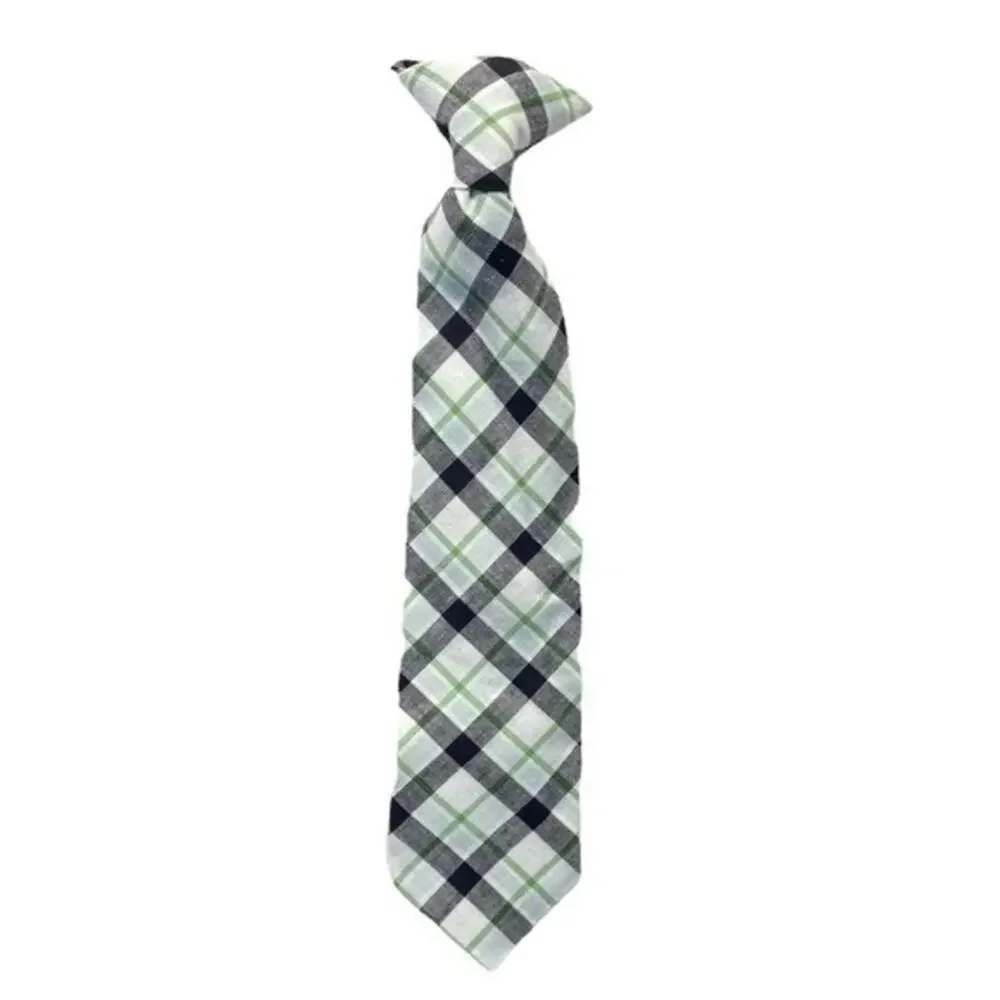 Boys Plaid Clip Tie black white green